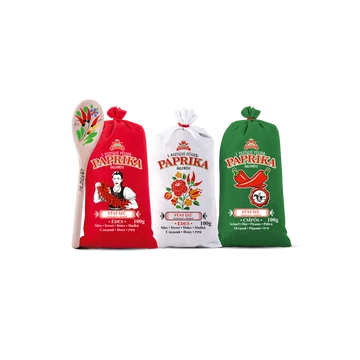 Füst ízű fűszerpaprika őrlemény  2x100 g édes 1x100 g csípős vászonzsákban fakanállal